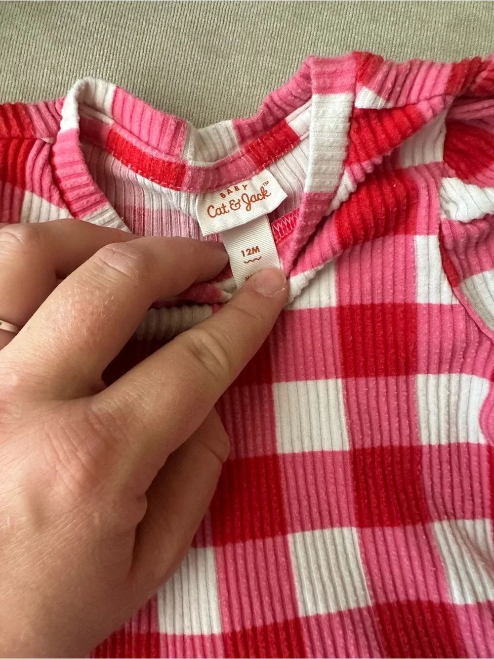 Girls Red & White Plaid Ribbed Set
